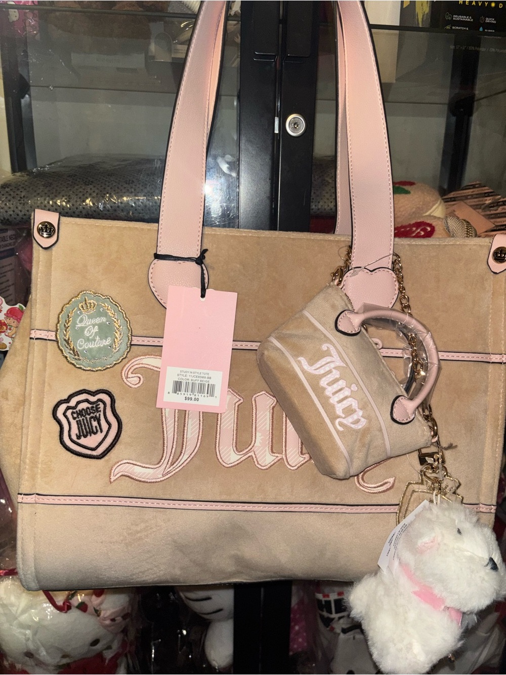 Juicy Couture Beige and Light Pink Suede Tote with Charm